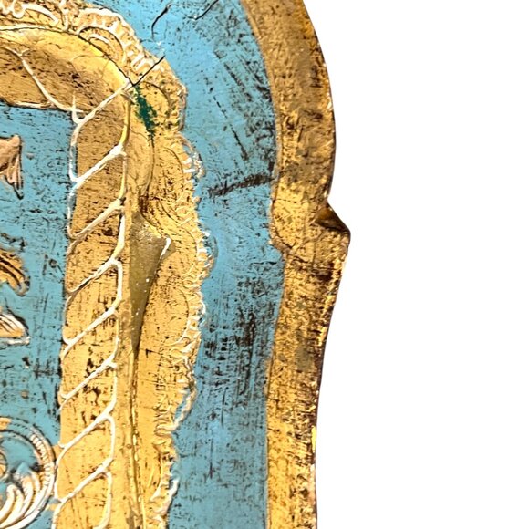 Vtg Florentine Gold Giltwood Tray – Blue & Gold Italian Hollywood Regency Tray - Picture 4 of 10